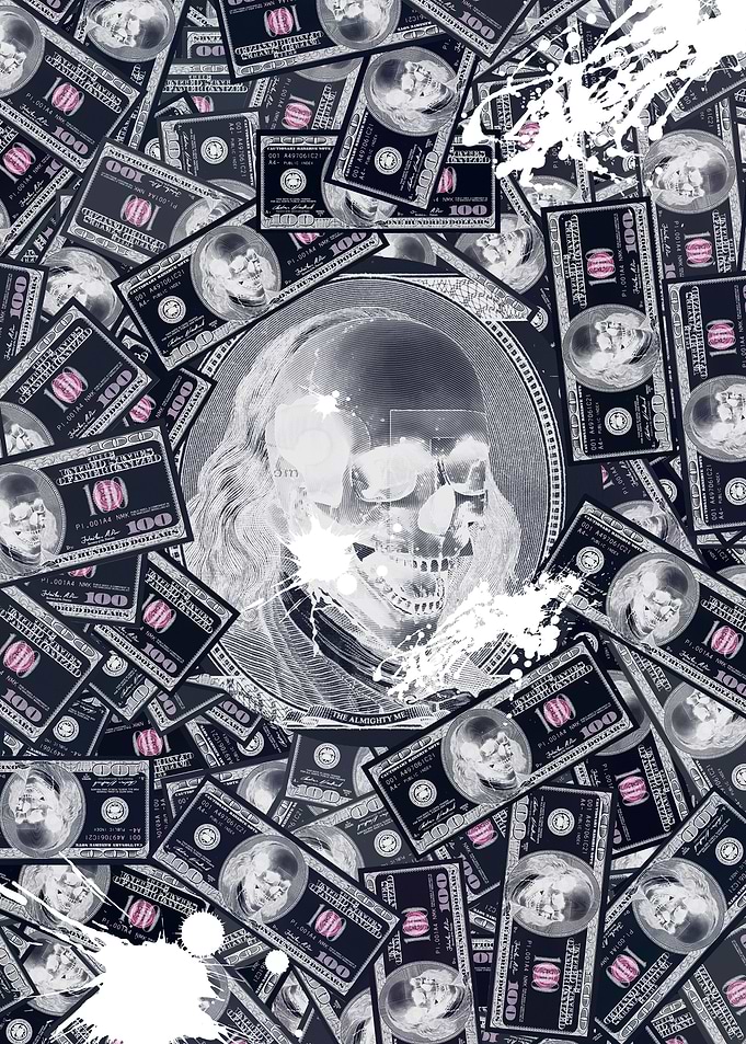 100 dollar skull artwork 1
