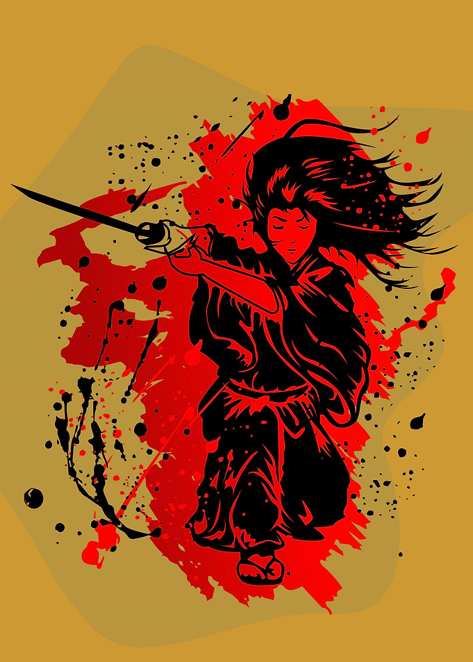 girl slashing katana