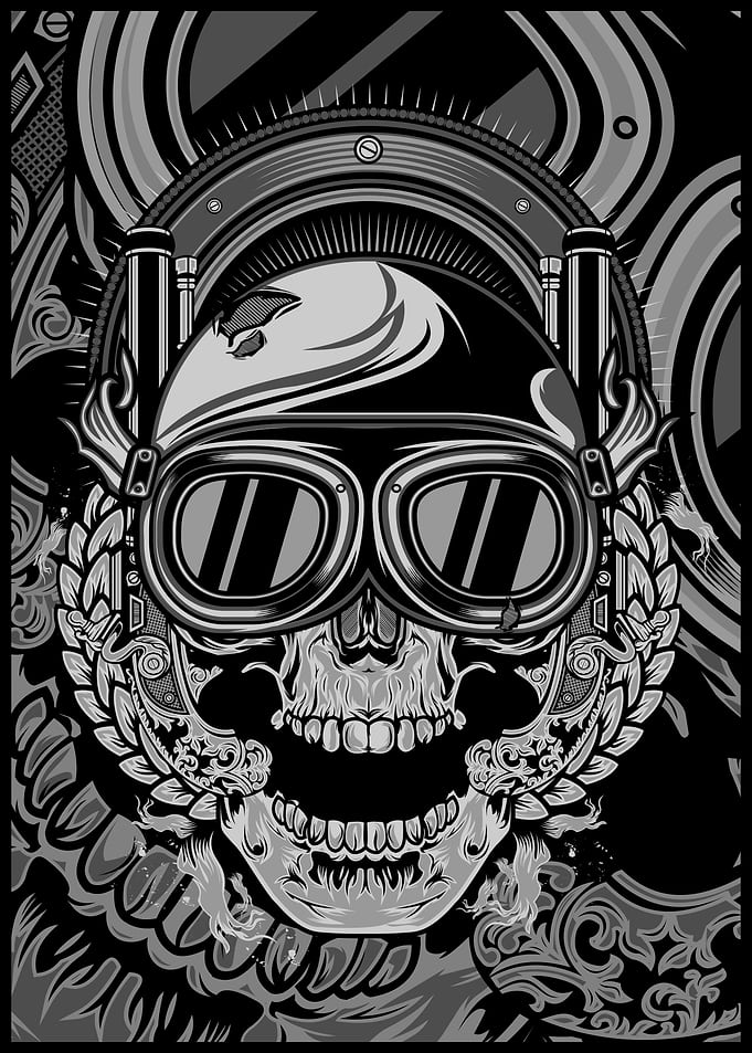 skull wearing a helmet