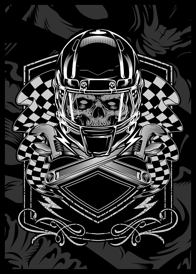 skull racing with helmet