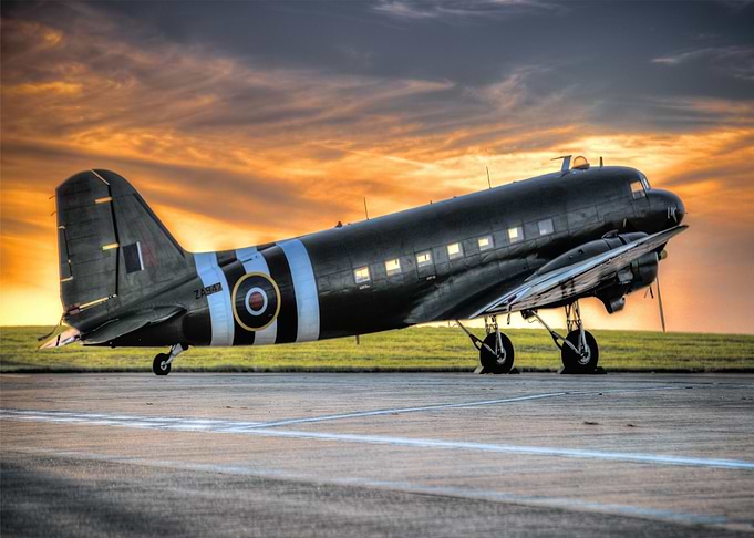 airplane during sunset