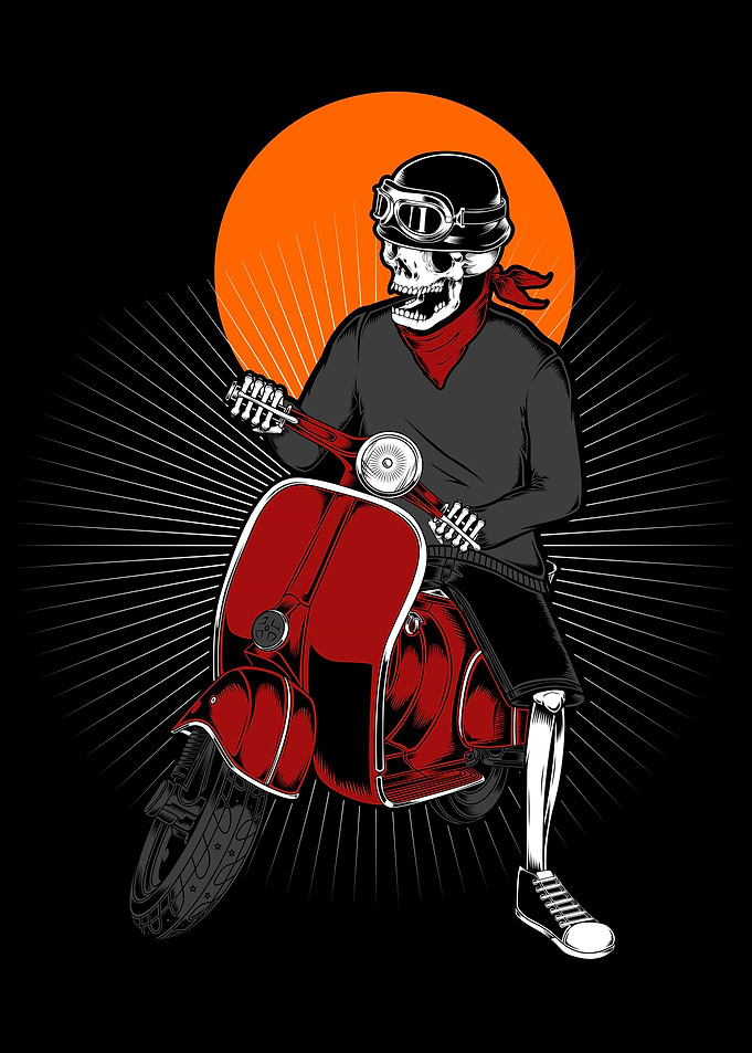 skeleton driving a vintage