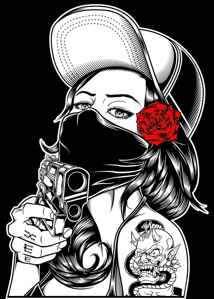 women gangster handling gu