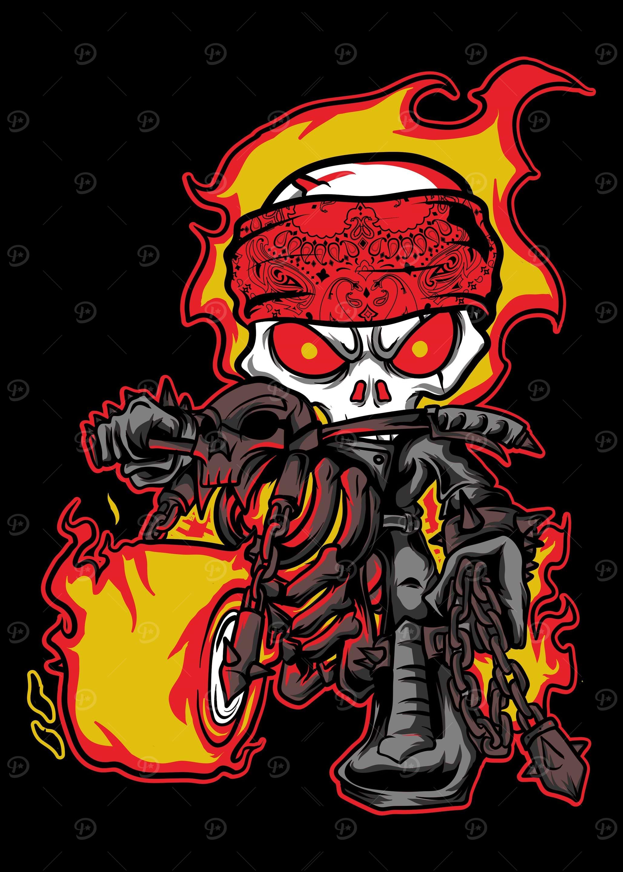 skull rider fire motor bik