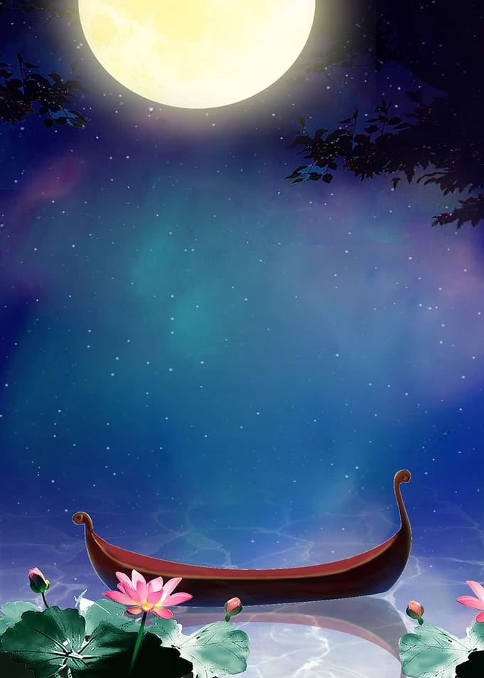 Romantic boat at the moon