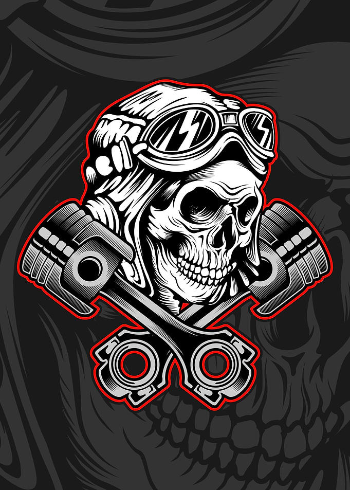 skull helmet with piston
