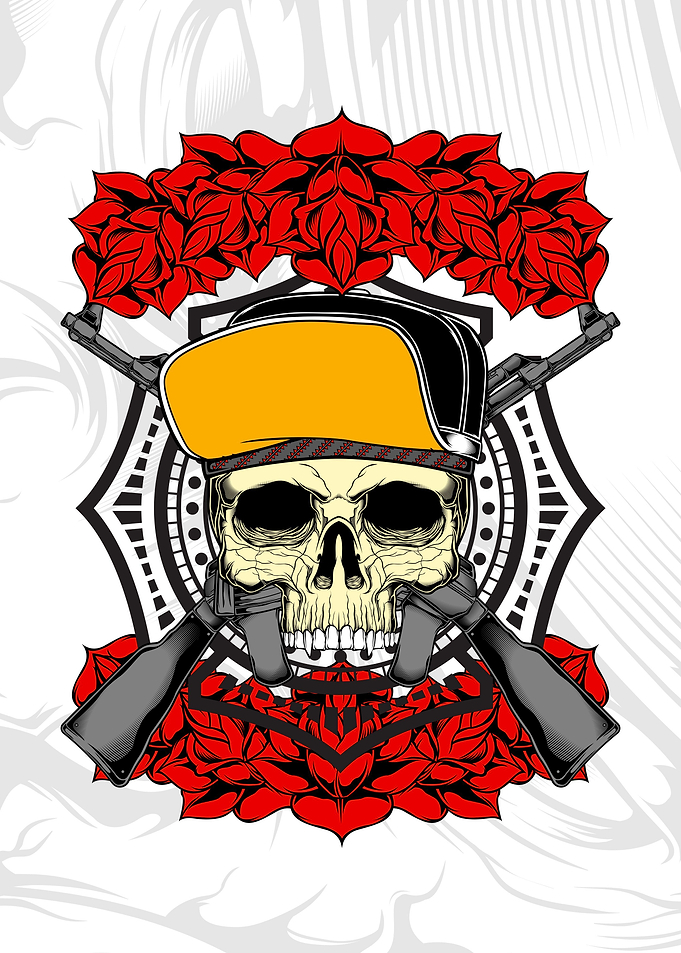 skull wearing hat with ros