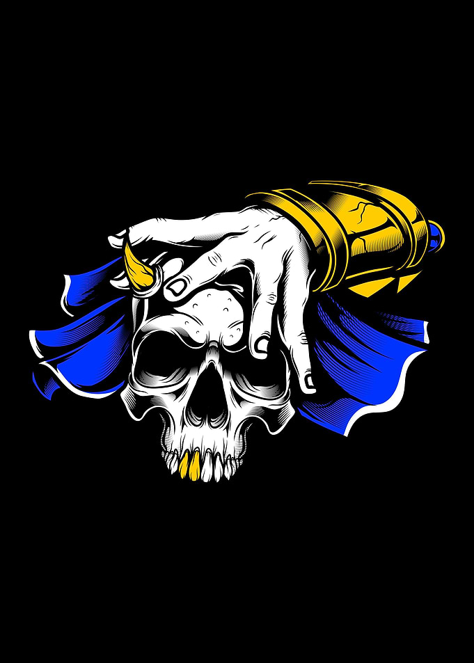 hand holding skull