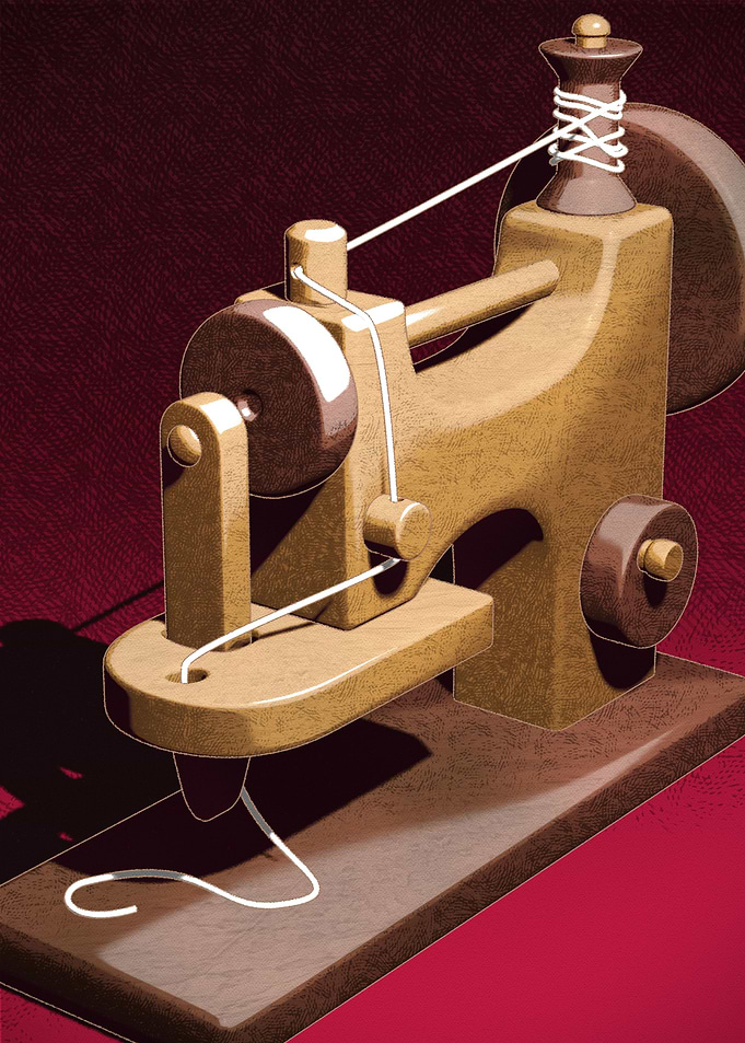 Wooden toy sewing machine
