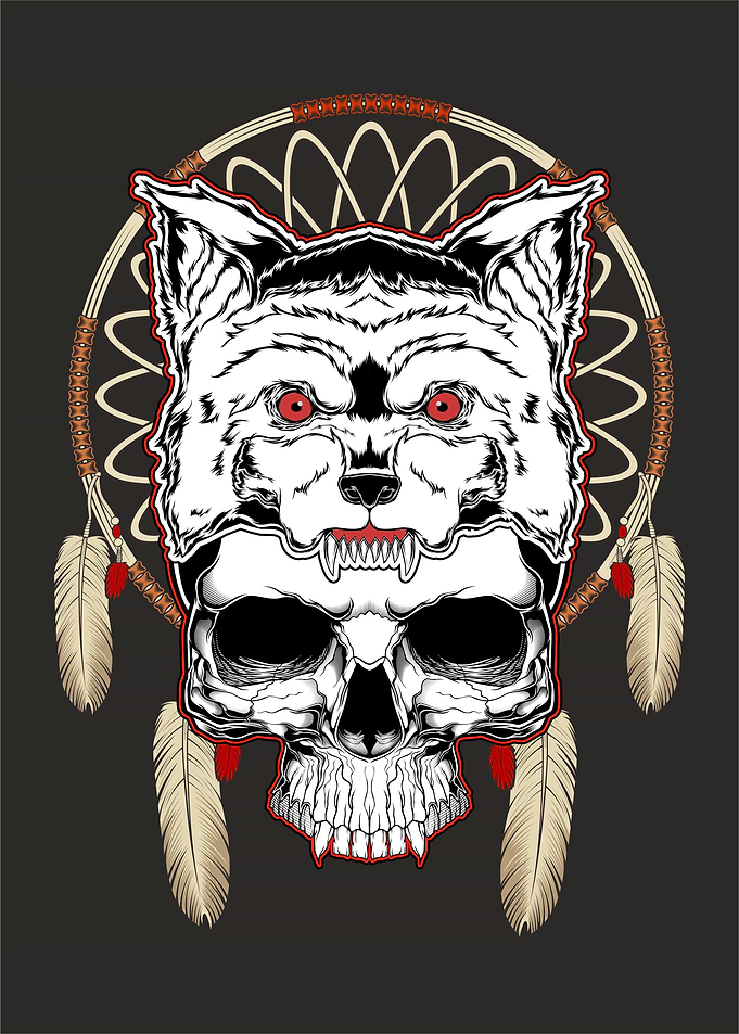 wolf with skull