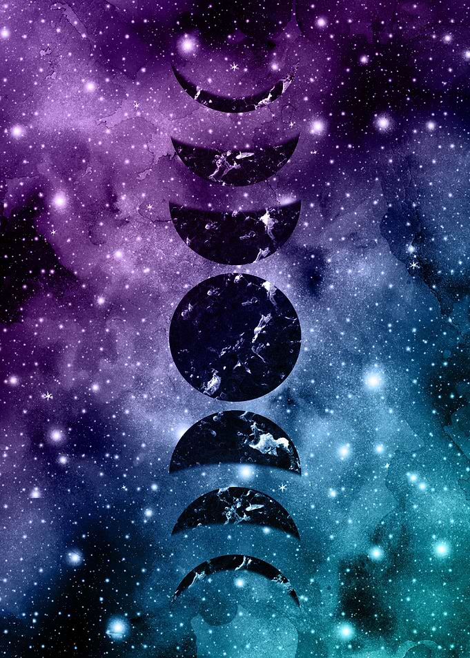 Purple Teal Galaxy Moon 1
