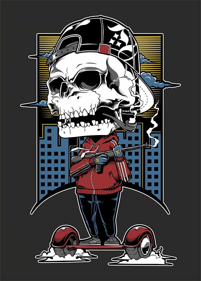 mafia skull holding a gun