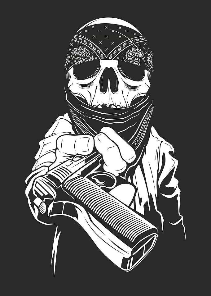 a skull wearing a bandana