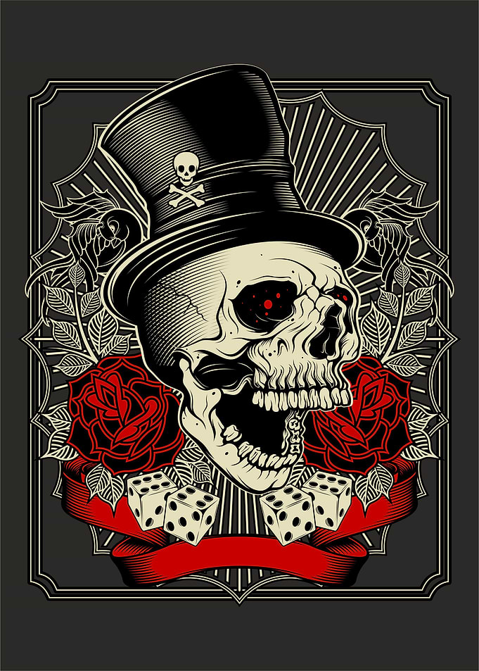 a skull wearing a magician