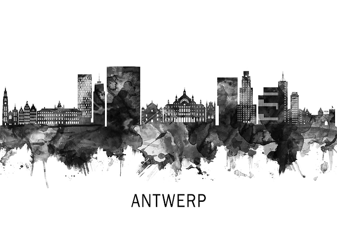 Antwerp Belgium Skyline BW