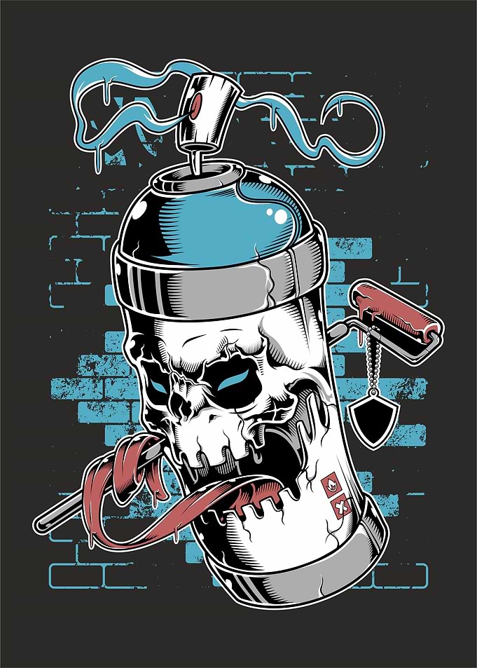 Spray paint skull graffiti