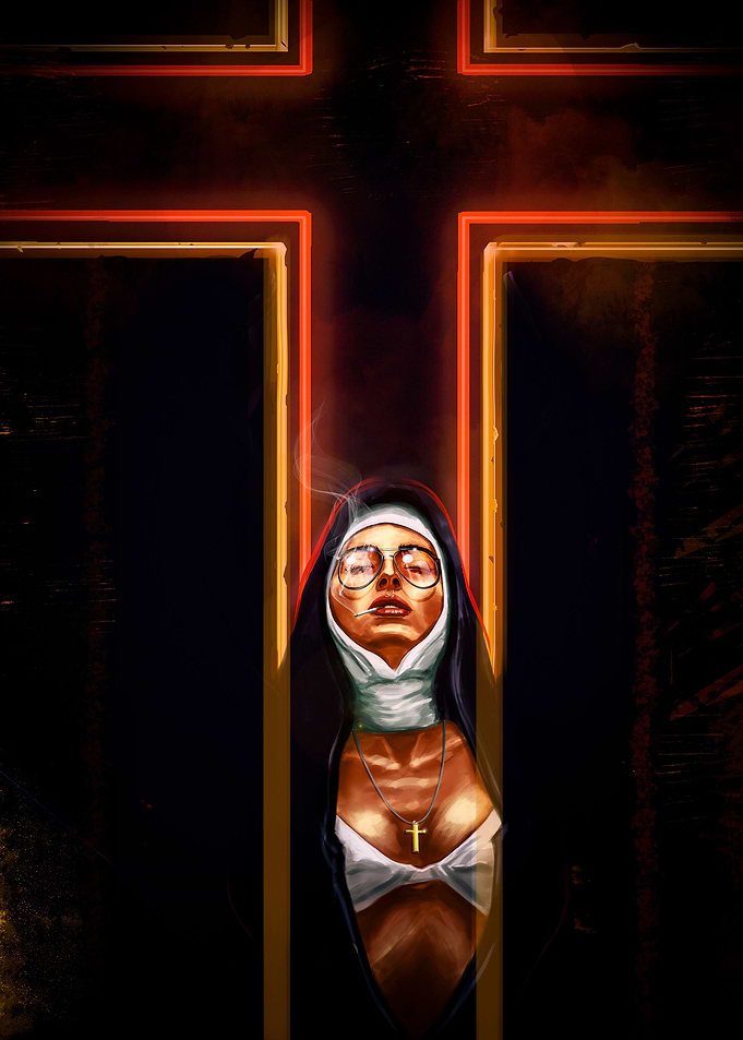 Neon religious cross