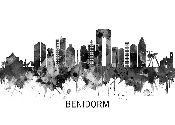 Benidorm Spain Skyline BW