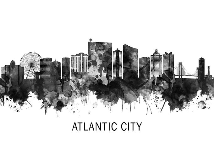 Atlantic City Skyline BW