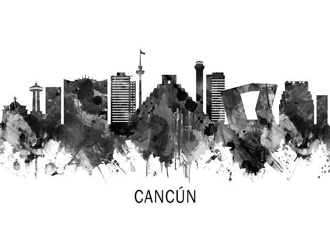 Cancun Mexico Skyline BW
