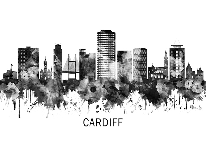 Cardiff Wales Skyline BW