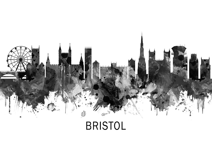 Bristol England skyline BW