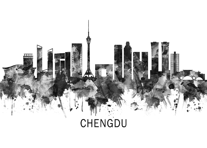 Chengdu China Skyline BW