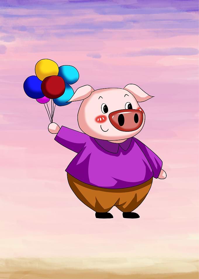 Piggy fly with airballoons