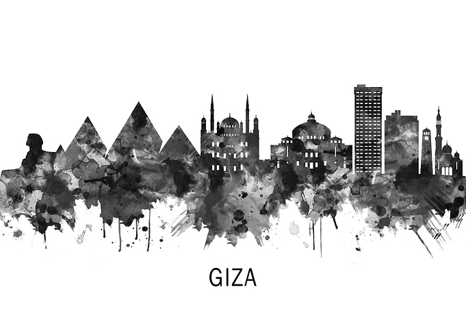 Giza Egypt Skyline BW