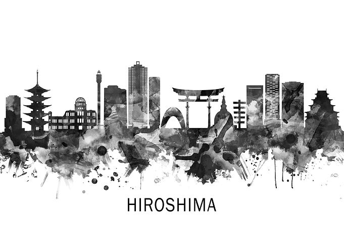 Hiroshima Japan Skyline BW