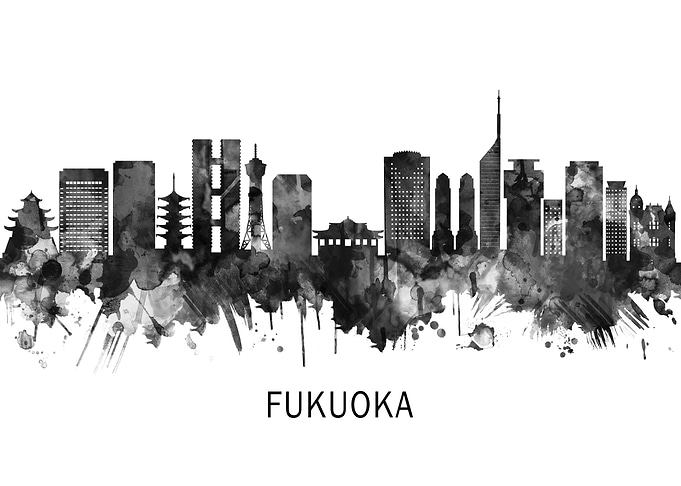 Fukuoka Japan Skyline BW