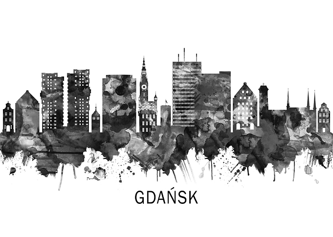 Gdansk Poland Skyline BW
