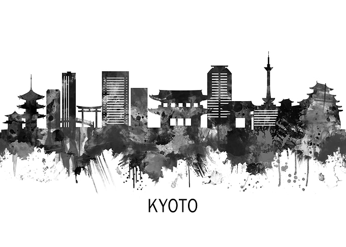 Kyoto Japan Skyline BW