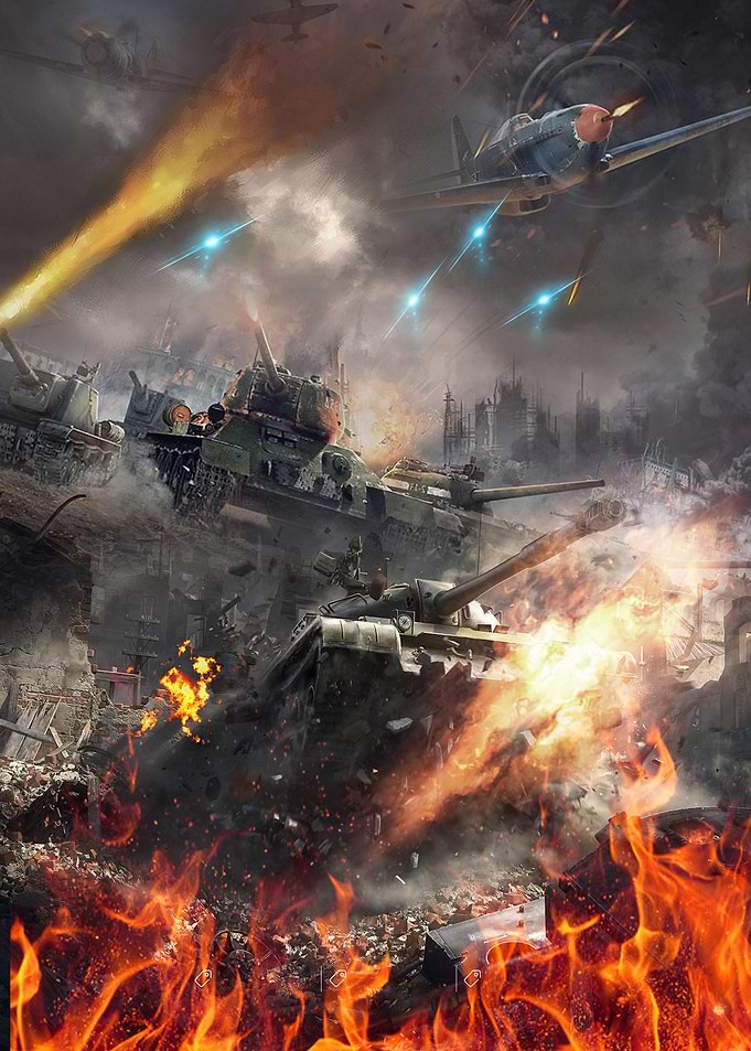 The War tanks and fire