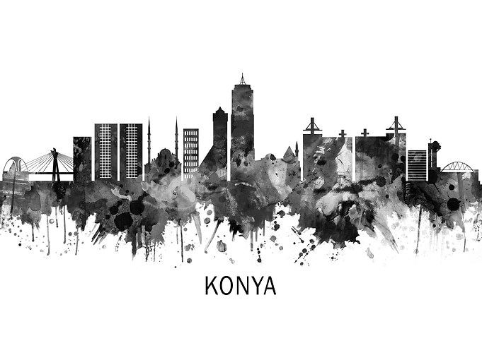 Konya Turkey Skyline BW