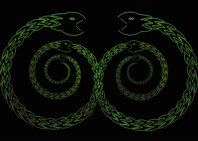 Green ouroboros snake