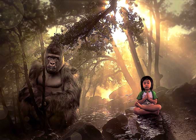 Gorilla and little girl