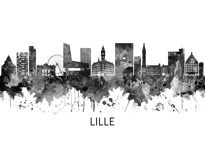 Lille France Skyline BW