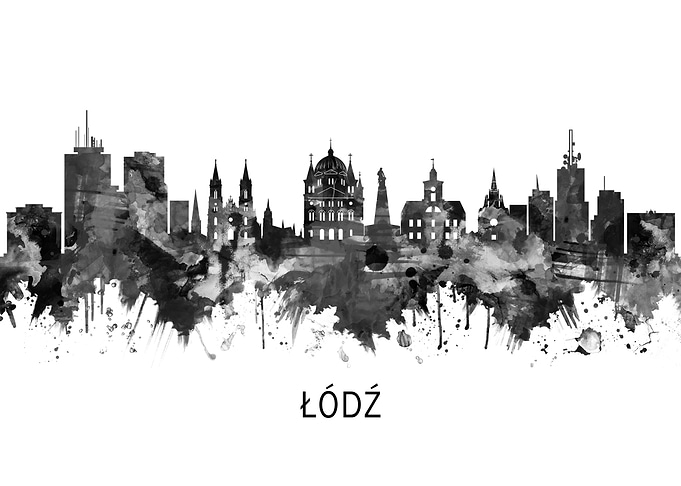 Lodz Poland Skyline BW