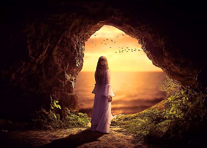 Woman looking sunset