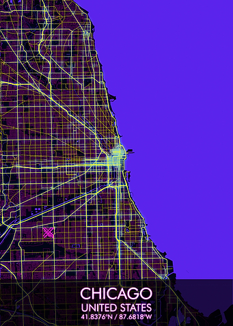 Cyberpunk Chicago City Map