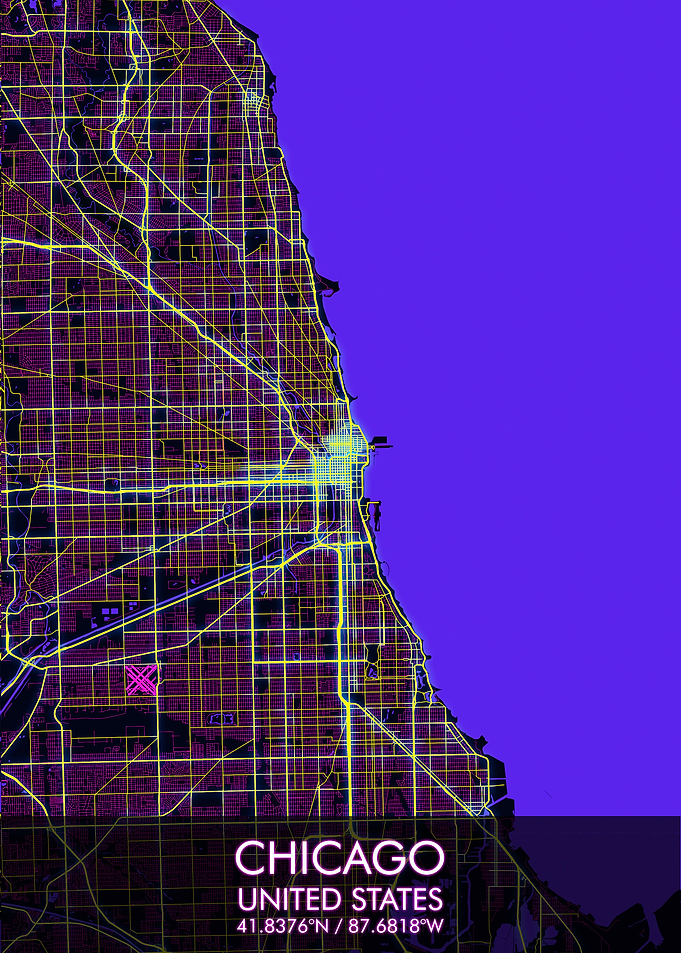 Cyberpunk Chicago City Map