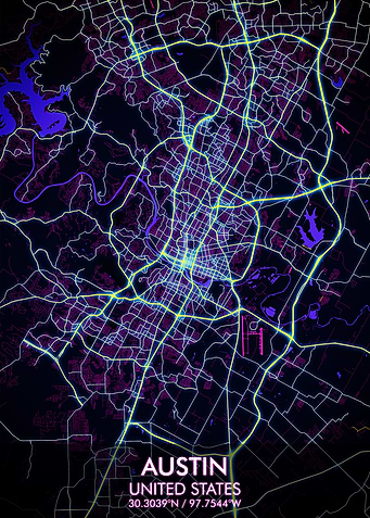 Austin City Map Cyberpunk