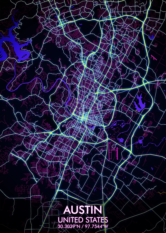 Austin City Map Cyberpunk