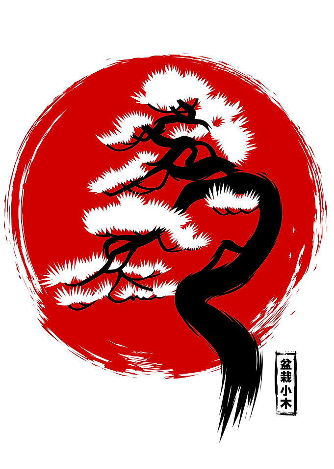 Japanese flag with bonsai