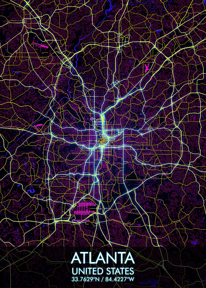 Atlanta Night City Map