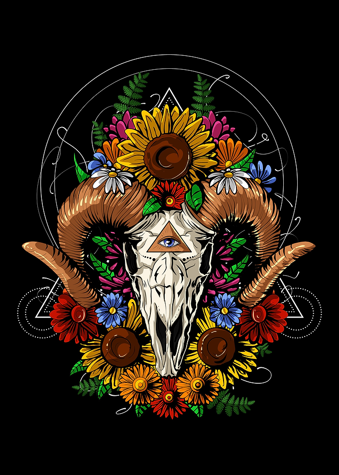 Trippy Floral Goat Skull