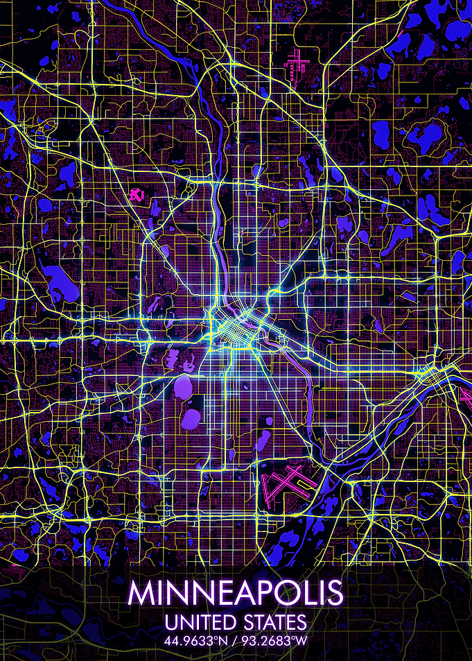 Minneapolis City Map Night