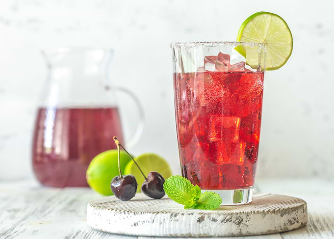Glass of cherry mojito