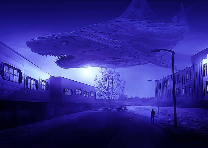 Man and the giant shark